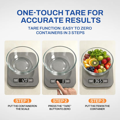 Digital Food Scales, 5kg/1g High Precision Food Scale with 6 Units & Tare, LCD Display, Compact Kitchen Scales Digital for Cooking, Baking, Battery Powered with 2 AAA Included Weighing Scales Kitchen