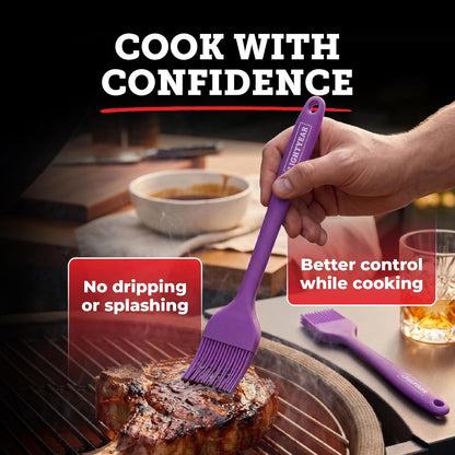Lightyear Silicone Basting Pastry Brush Set (2 Pcs) ❘ 450°F Heat Resistant Oil Brush for Your Kitchen - Ideal For BBQ’s, Baking & Cooking | 100% Food Grade Silicone - BPA Free & Dishwasher Safe (Red)