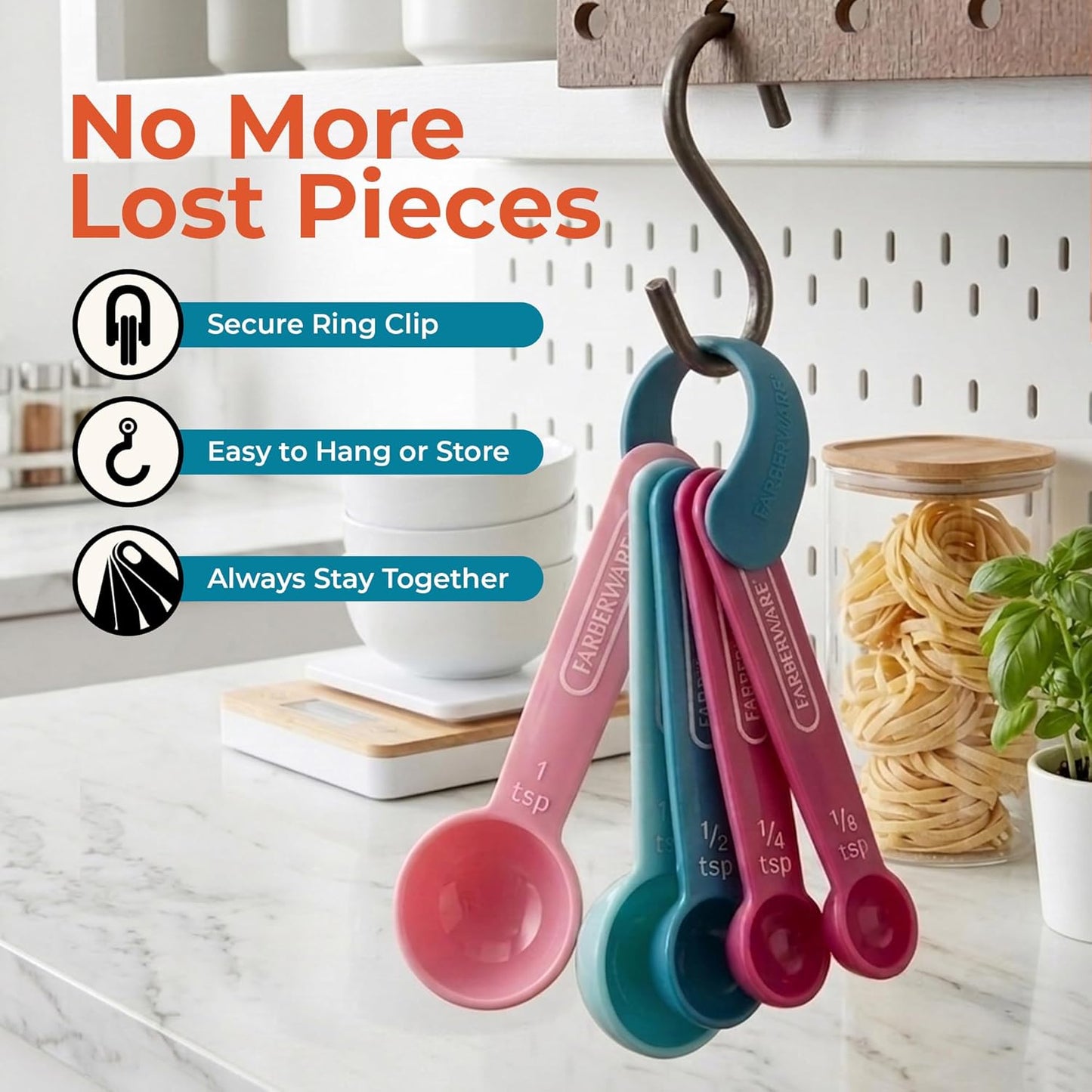 FARBERWARE 5-Piece Measuring Cup Set with Coffee Scoop, Durable Plastic Nesting Measuring Cups with Easy-Read Markings, BPA-Free, Dishwasher Safe