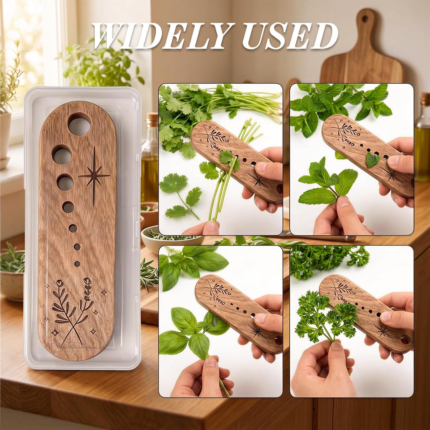 Herb Stripper with 7-Hole Leaf Separator & Black Walnut Chopper, Herb Prep Tool for Kale, Chard, Collard Greens, Rosemary, Mint and Thyme