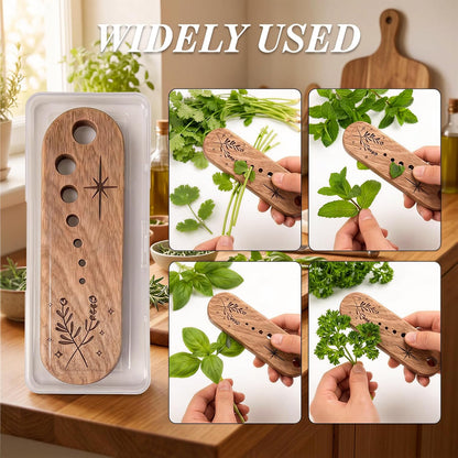 Herb Stripper with 7-Hole Leaf Separator & Black Walnut Chopper, Herb Prep Tool for Kale, Chard, Collard Greens, Rosemary, Mint and Thyme