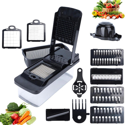 Vegetable Chopper 14 in 1 with Stainless Steel Blades – Multifunctional Onion Chopper, Mandoline Slicer, Food Dicer, Kitchen Cutter Set and must have Kitchen appliances and tools