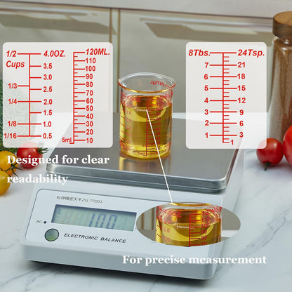 High Borosilicate Glass Measuring Cup-V-Shaped Spout，Glass Measuring Beaker for Kitchen or Restaurant, Easy to Read, 60 ML (2 Oz)-Pack of 2