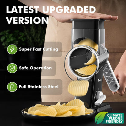 Geedel Rotary Cheese Grater - Upgraded Vegetable Shredder with 4 Interchangeable Blades, Easy to Clean Cheese Shredder with Handle, Kitchen Grater Nuts Grinder for Cutting Cheese, Vegetable, Nuts