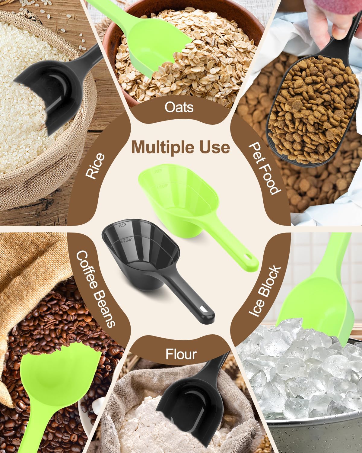 2 PACK Dog Food Scoop,1 Cup Capacity Pet Food Scoop With Measuring Lines For Dog, Puppy and Cat (Black)
