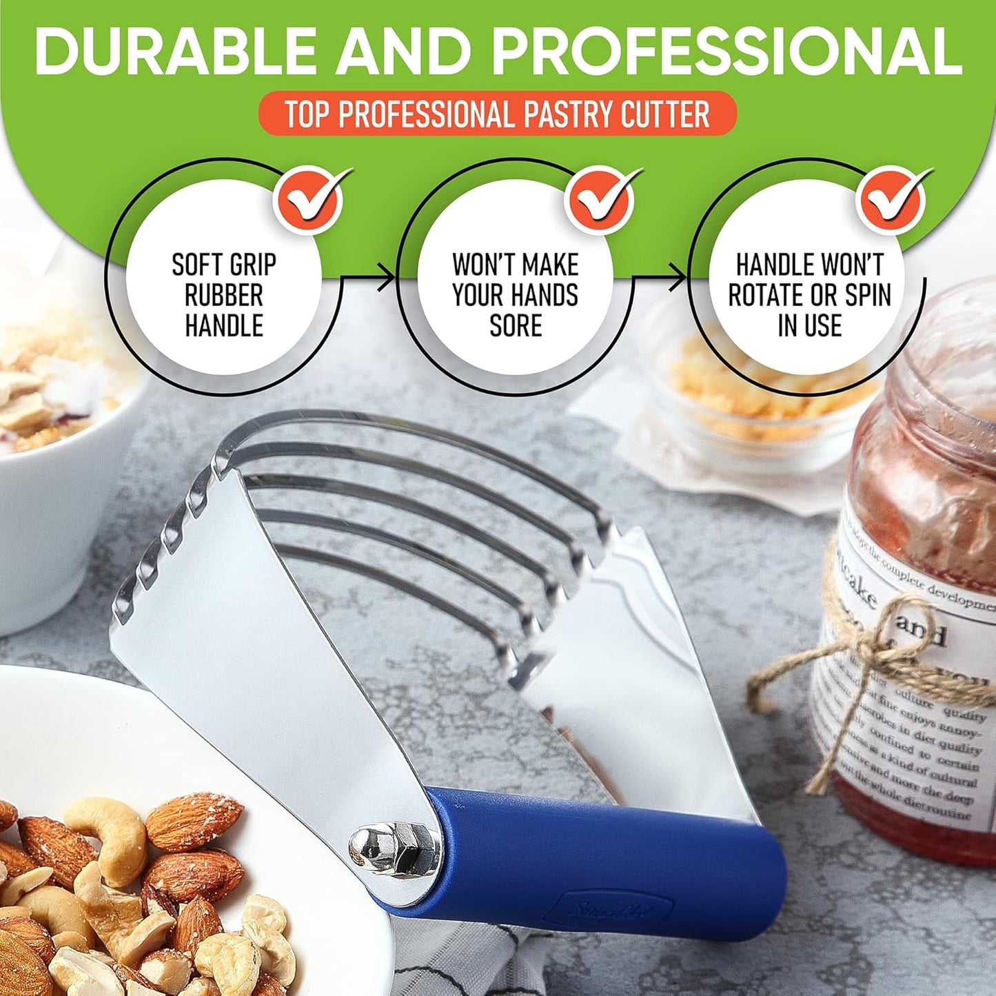 Spring Chef Dough Blender, Top Professional Pastry Cutter with Heavy Duty Stainless Steel Blades, Medium Size, Black