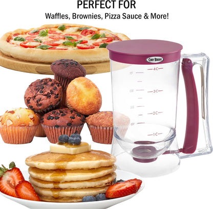 Pancake Batter Dispenser - 4-Cup Batter Dispenser with Squeeze Handle for Pancakes, Waffles, Muffins, and Crepes - Baking Tools (Purple)