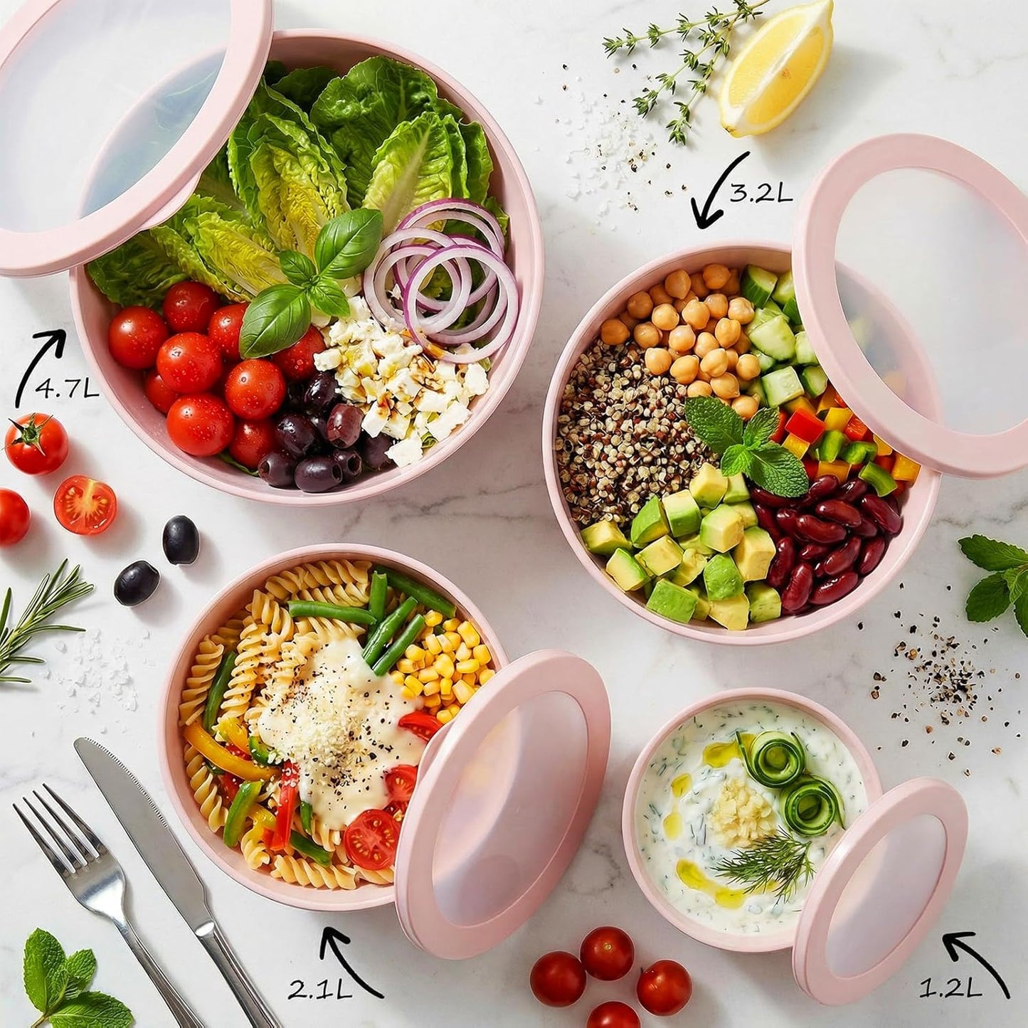 BoxedHome Mixing Bowls with Lids - 8 Piece Plastic Nesting Bowls Set includes 4 Prep Bowls and 4 Lids, Microwave and Dishwasher Safe, Green