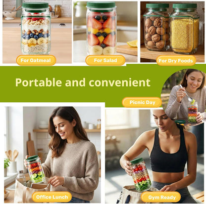 Salad Pod Mason Jar Side Open For Office, Travel, Gym & Picnic With Dressing Cup & Lid - Leak Proof Salad Container For Lunch - Safe, User-Friendly & Easy Clean Salad Jar With Side Opening ( Pink )