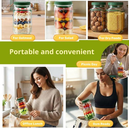 Salad Pod Mason Jar Side Open For Office, Travel, Gym & Picnic With Dressing Cup & Lid - Leak Proof Salad Container For Lunch - Safe, User-Friendly & Easy Clean Salad Jar With Side Opening ( Pink )