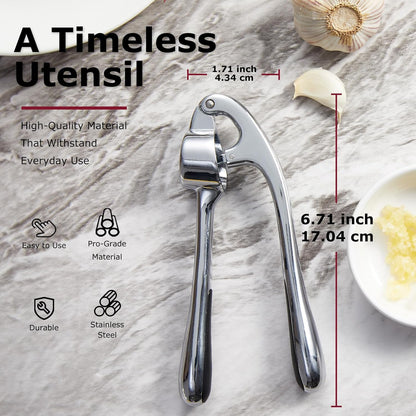 Kitessensu High Effective Garlic Press With Studs, Heavy Duty Garlic Mincer, Easy to Squeeze and Clean, Rust Proof, Ginger Crusher- Imperial Silver