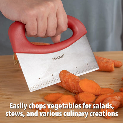 Stainless Steel Food Scraper Tool - Multi-Purpose Kitchen Gadget for Chopping, Baking, Pastry, Dough Cutting and Bench Scraping - Durable Griddle Scraper with Comfortable Handle and Inch Markings