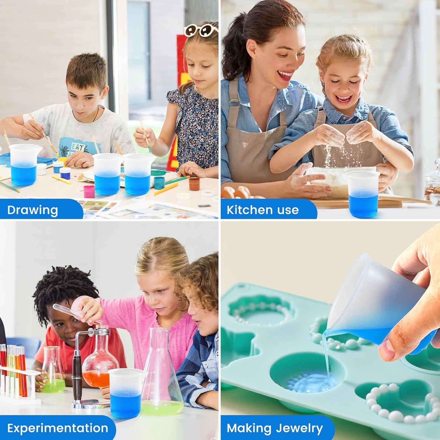 4PCS Silicone Laundry Detergent Cup Holder - Liquid Laundry Detergent Dispenser Cups Reusable, Flexible Washable Liquid Measuring Cups for Home, Dorm, Hotel