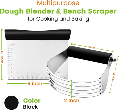 Spring Chef Large Dough Blender & Biscuit Cutter Set, Heavy Duty Stainless Steel Professional Pastry Cutter, Soft Grip, Black