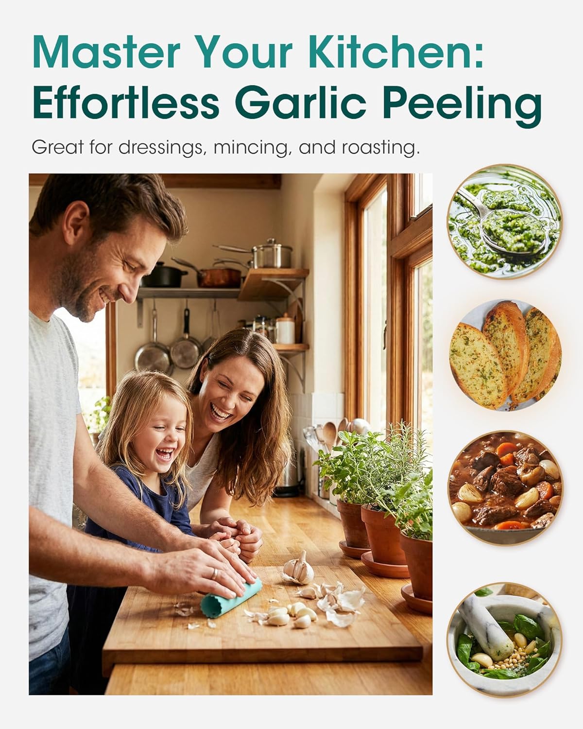 Easy Roller Garlic Peeler - Odor-Free Silicone Kitchen Tool for Quickly Removing Skin, 3-Pack Essential Gadget for Fresh Cloves