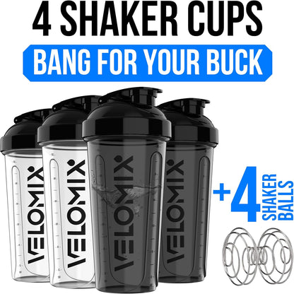 VELOMIX -4 PACK- 28 oz Protein Shaker Bottle for Protein Mixes - 4x Wire Whisk | Leak Proof Shaker Cups for Protein Shakes | Protein Shaker Bottle Pack | Protein Shake Cup (Burgundy Pack)