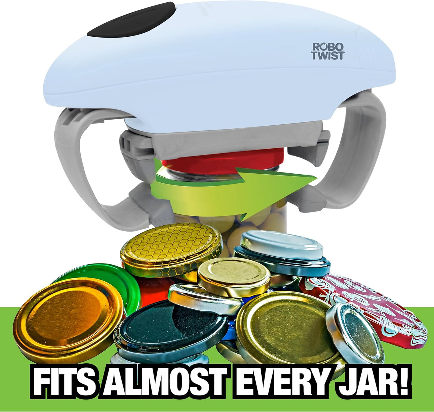 Robotwist Higher Torque Electric Jar Opener for Weak Hands, Automatic Lid Opener for Seniors with Arthritis, One Touch Battery Operated, Hands-Free, Fits 1.2-3.5" Jars, Deluxe Model, Sage Green