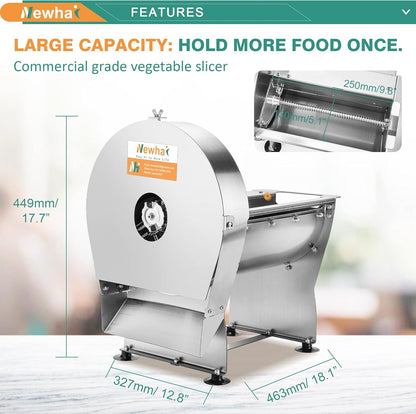 Newhai 0-10mm Commercial Onion Slicer Potato Chips Sweet Potato Tomato Slicing Machine Electric Cabbage Shredder Machine Vegetable Fruit Processor 0-0.4’’ Stainless Steel