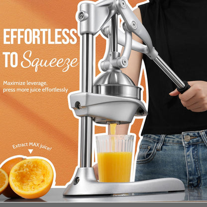 Manual Juicer, Sopito Heavy-Duty Effortless Orange Squeezer Safety Countertop Stainless Steel Hand Press Juicer for Citrus Lemon Lime Grapefruit, Easy to Clean