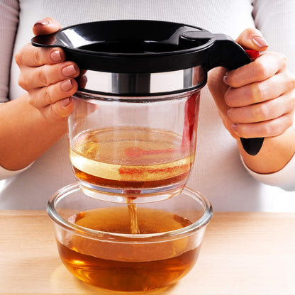 Oil Separator | 4-Cup Oil Fat Separator | Fat Separator with Strainer | Gravy Separator, Measuring Cup with Bottom Drain, Degreasing Cup