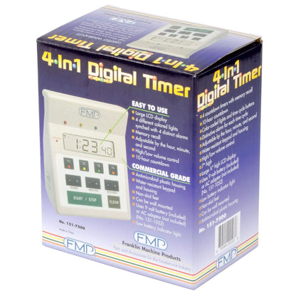 FMP Digital 4 Channel Commercial Kitchen Countdown Timer, Water Resistant, 7-inch Height, White
