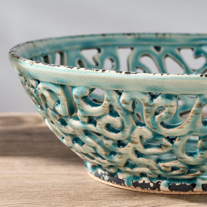 SIDUCAL Ceramic Fruit Bowl for Kitchen Counter,Decorative Fruit Basket with Holes, 10.43" Large Hollow Out Fruit Vegetable Holder Bowl for Table Decor, Gray