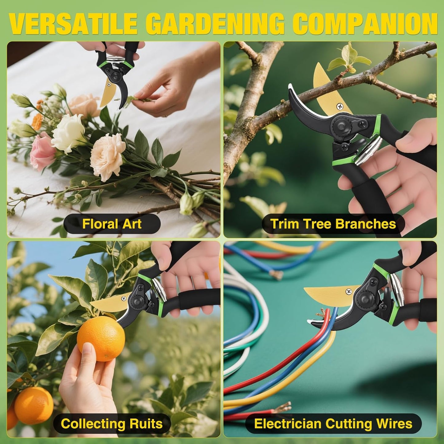 Yesker Pruning Shears Garden Shears 7.8" Professional Garden Scissors Sharp 65 Manganese Steel Blade Heavy Duty Clippers Hand Pruners for Cutting Fresh Flowers Branch Plant Trimming Gardening Tools