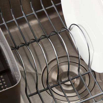 Dish Drying Rack & Cutlery Holder 2 Piece Set - Compact Sink-Fitting Dish Drainer with Rubberized Undercoating, Space-Saving Kitchen Organizer for Plates, Cups, Bowls & Utensils in Sink, Silver