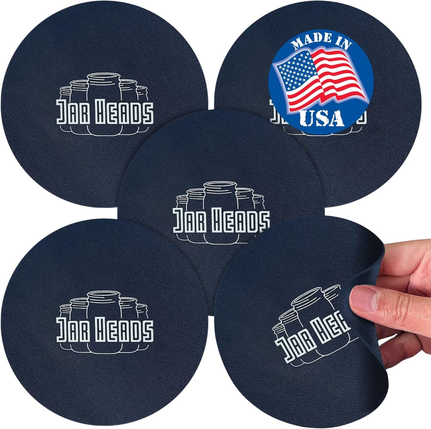 JAR HEADS Rubber Jar Opener Gripper Pad 2 Pack - Thick 5 Inch Grippers for Opening Jars Made in the USA - Jar Opener for Weak Hands & Seniors with Arthritis