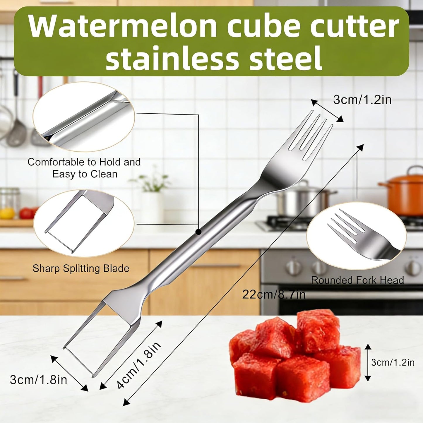 Watermelon Fork Slicer Cutter, 2PCS Stainless Steel 2-in-1 Watermelon Cutter, Portable Watermelon Fork Watermelon Cutter Slicer Tool Fruit Forks Slicer for Home Party Camping Kitchen Gadget
