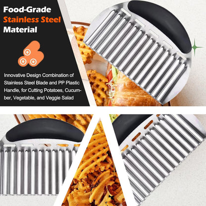 JAYVAR Large Crinkle Cutter for Potatoes, Stainless Steel Vegetable Crinkle Cutter, Versatile Vegetable Wavy Chopper for Fancy Edges, Onion Chopping Wavy French Fry Slicer Kitchen Dicer Gadget