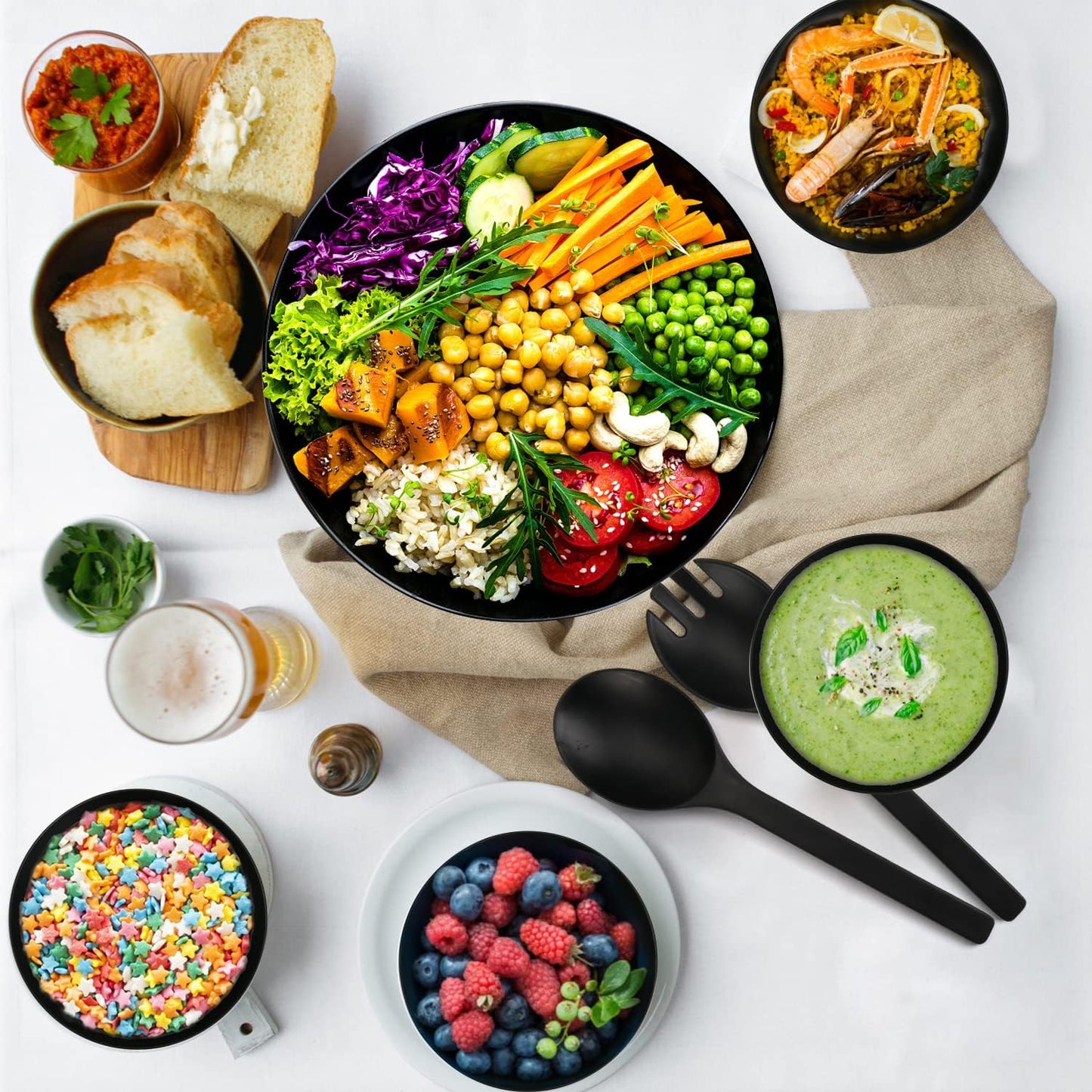 ShineMe Salad Bowl Set of 3, Natural Bamboo Fiber Salad Serving Bowls with Lids,Mixing Bowl for Preparing and Serving Salad, Cereal, Fruit, Veggies, Popcorn,Chips & Bread(10",8",6")