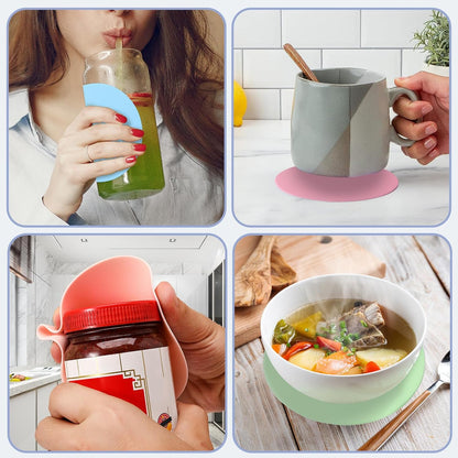4PCS Jar Opener for Seniors with Arthritis - Rubber Gripper Pads, Bottle & Can Opener, Kitchen Gadgets (Light Blue + Green)