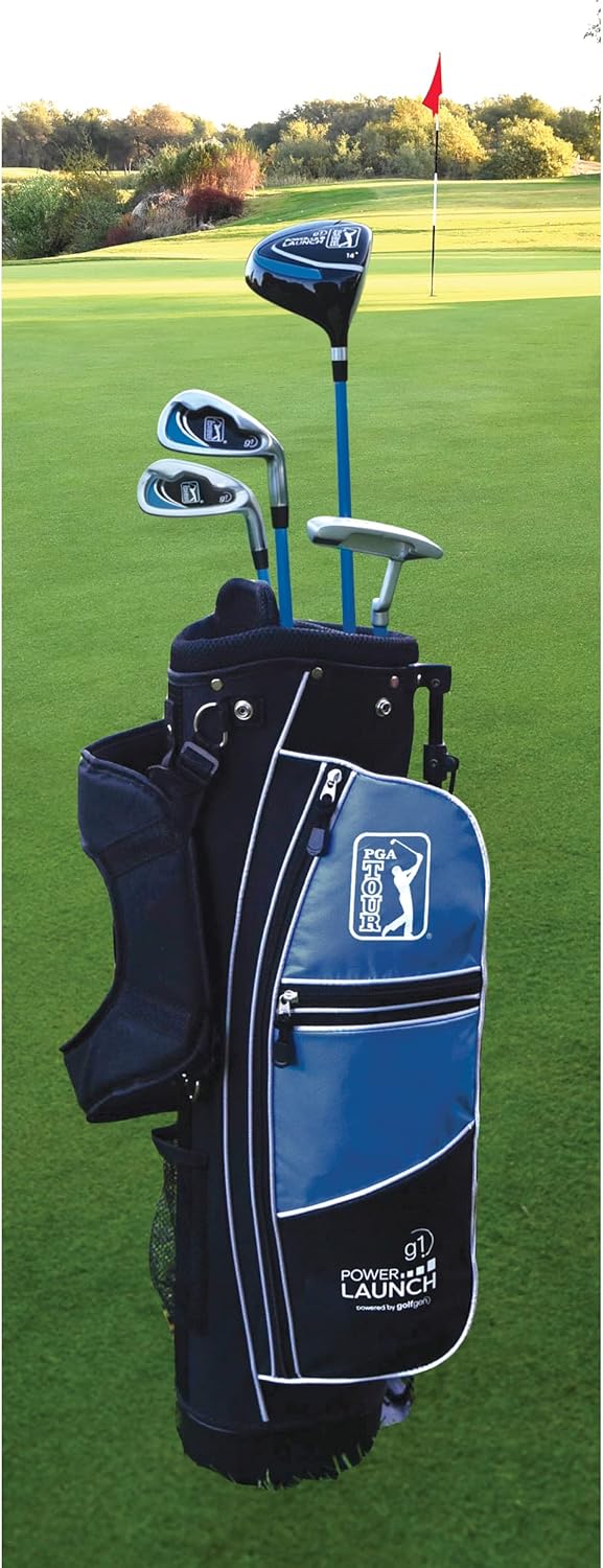 PGA Tour Youth Golf Club Set for Ages 8-12 & 12+ (4’8”–5’10”), Right and Left-Handed Kids Golf Sets – Beginner Junior Golf Clubs with Lightweight Stand Bag, Mallet Putter, Hybrid, Driver