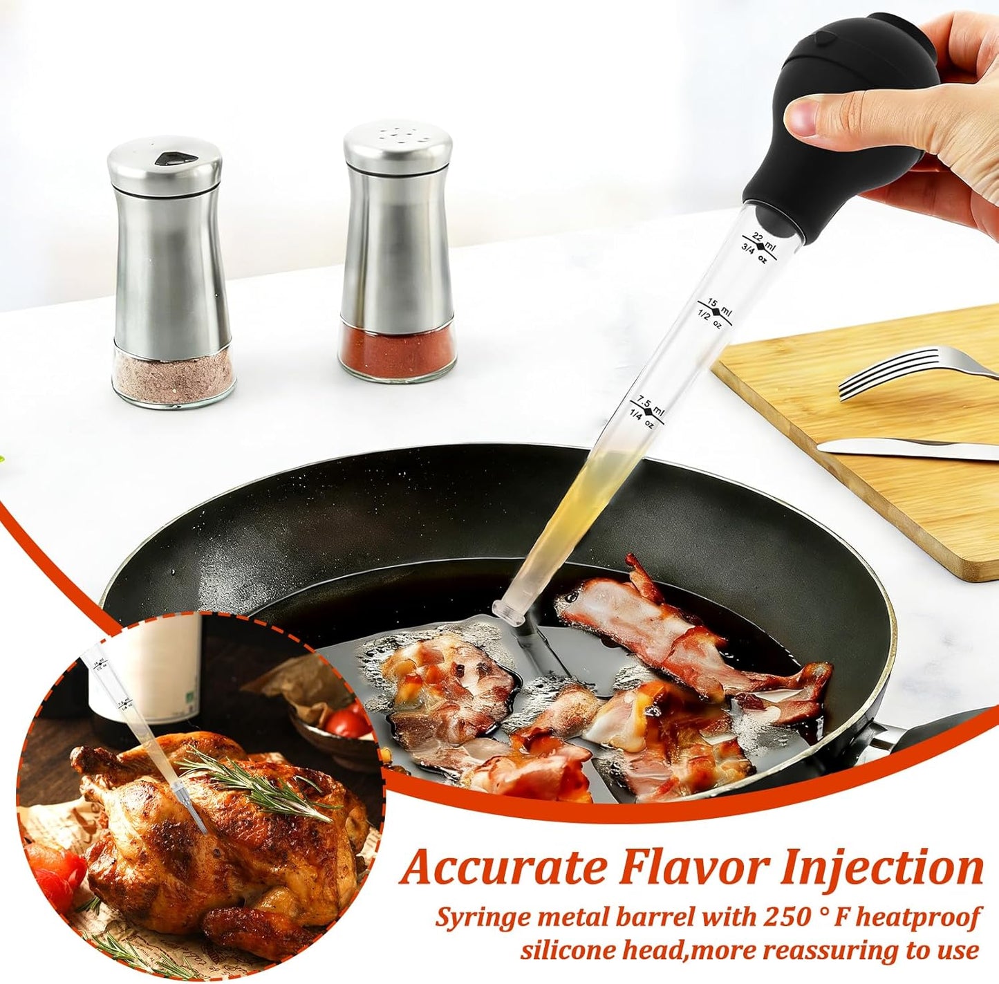 Fat Separator with Bottom Release, 33 Oz Gravy Separator for Cooking with Oil Strainer, Kitchen Gadgets Grease Separator with Stainless Steel Barbecue Syringe