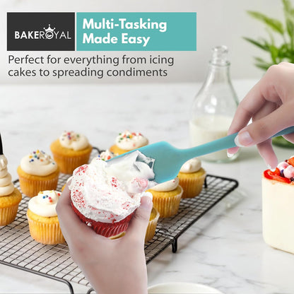 BakeRoyal Silicone Spatula Set - 4-Piece Rubber Spatulas Silicone Heat Resistant 600°F for Everyday Task - Seamless Design Kitchen Spatulas for Nonstick Cookware - Royal Blue