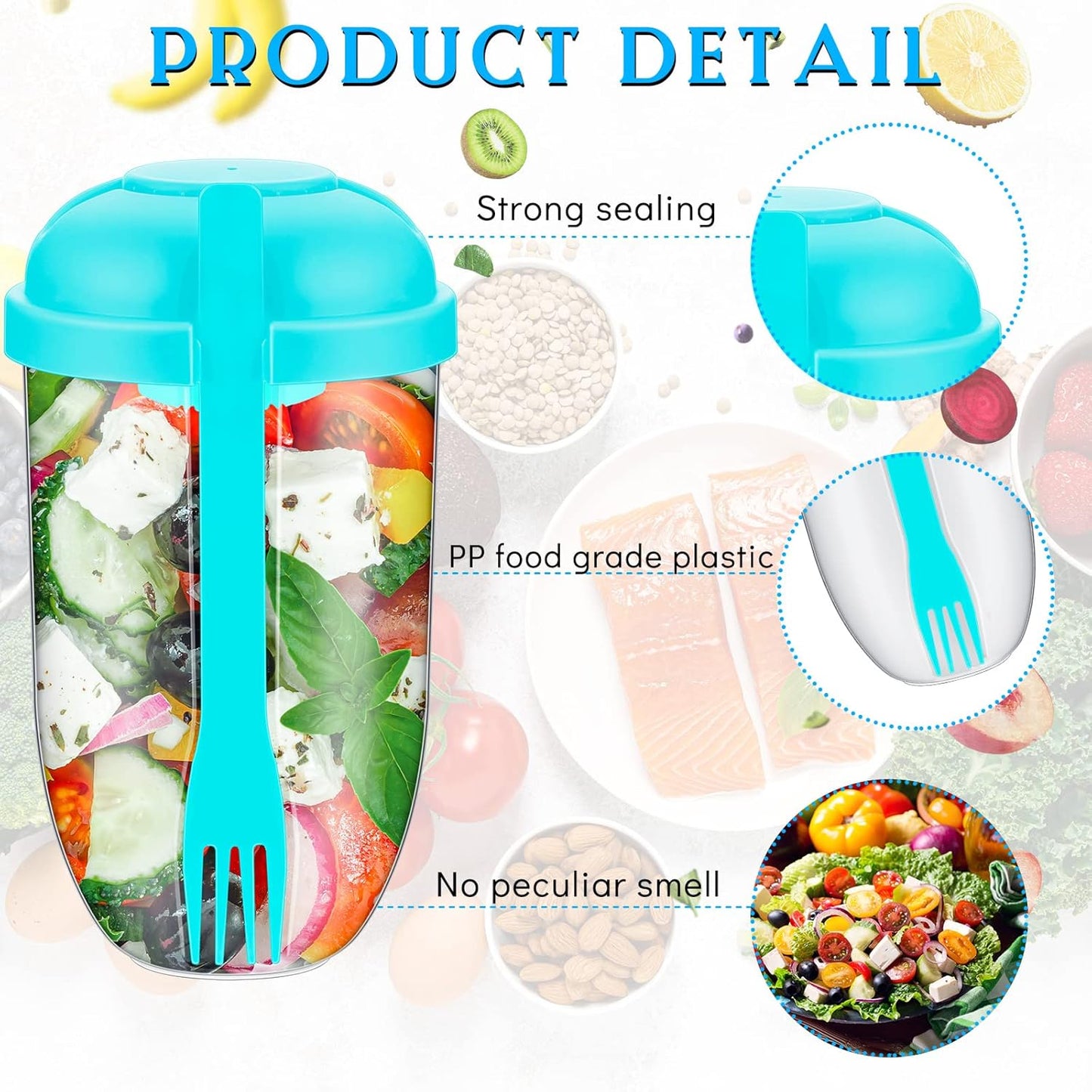 Roshtia 4 Pcs Salad Cup with Lids Fork Sauce Container Salad Shaker Container for Lunch, Keep Fit Food Dressing Cup for Portable Breakfast Meal Vegetable and Fruits