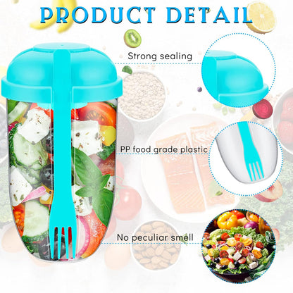 Roshtia 4 Pcs Salad Cup with Lids Fork Sauce Container Salad Shaker Container for Lunch, Keep Fit Food Dressing Cup for Portable Breakfast Meal Vegetable and Fruits