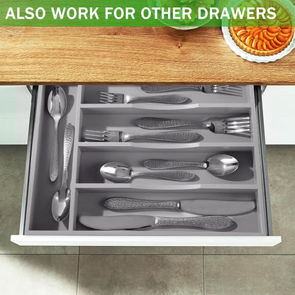Greenual Black Silverware Organizer 10 In Utensil Organizer Silverware Tray for Drawer Cutlery Flatware Organizer for Kitchen Bamboo Wood