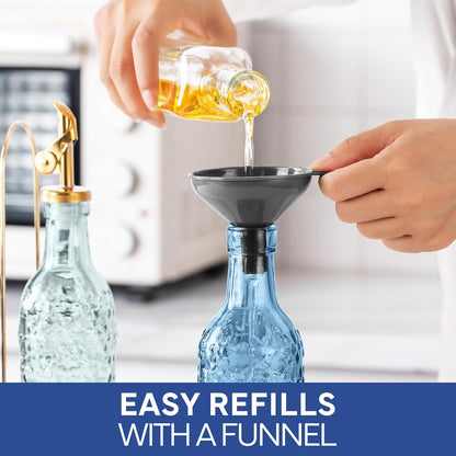 COOK WITH COLOR Glass Olive Oil Bottle Dispenser - 2 Pack- 17oz Oil and Vinegar Cruet - Olive Oil Carafe Decanter for Kitchen, Elegant Waves, Clear
