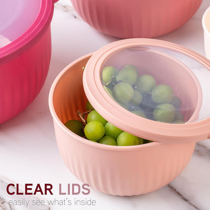 COOK WITH COLOR Prep Bowls with Lids- Wide and Deep Nesting Plastic Small Mixing Bowl Set with Lids, 8 Piece Set - Wide Bowls, Blue