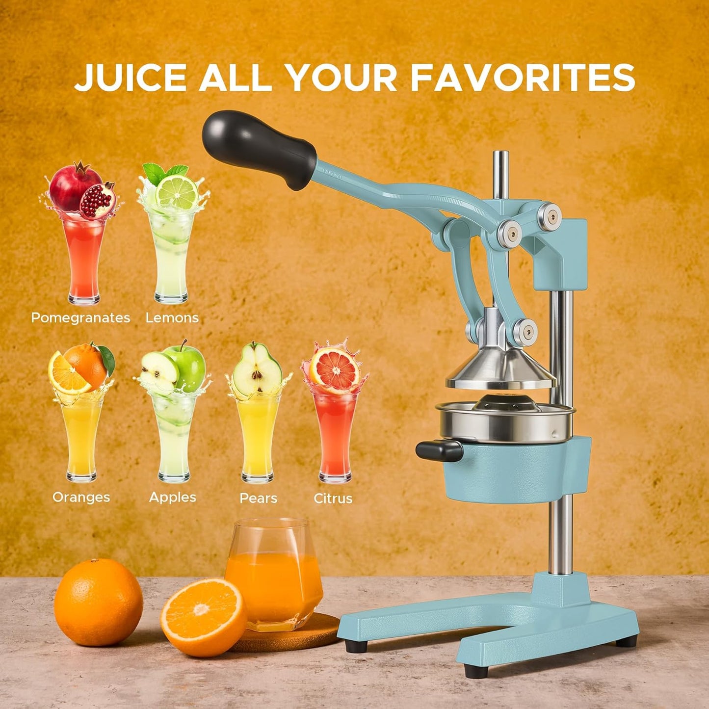 CO-Z Manual Citrus Juicer, Commercial Grade Cast Iron Orange Juicer, Professional Heavy Duty Juice Press with Removable Strainer, Manual Juice Extractor for Orange Lemon Pomegranate Citrus, Black