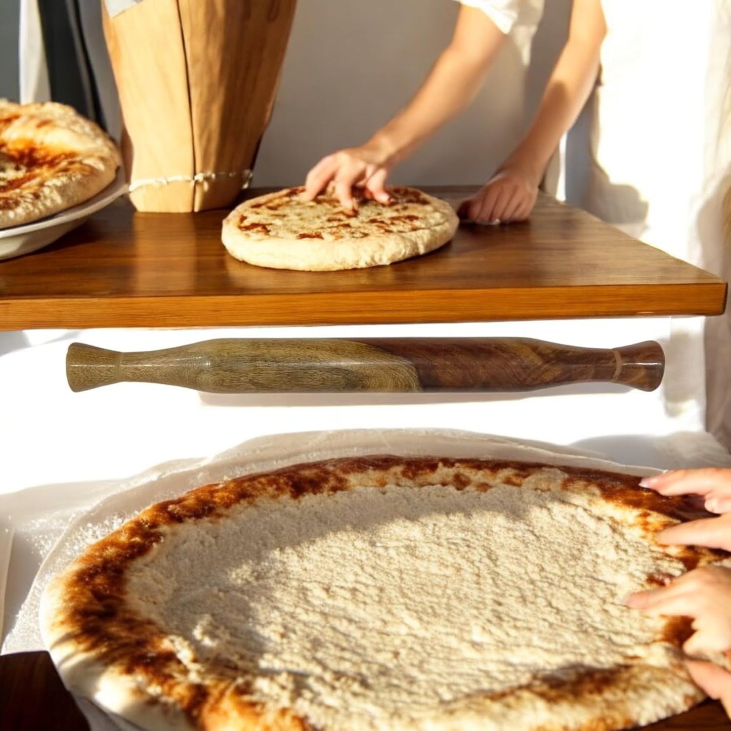 Natural Wooden Non-Stick Rolling Pin for Baking – Perfect for Pie, Cookies,Fondant, PIzza, Pastry Dumpling & Roti-Poori | Classic Belan for Dough Rolling |14 Inches