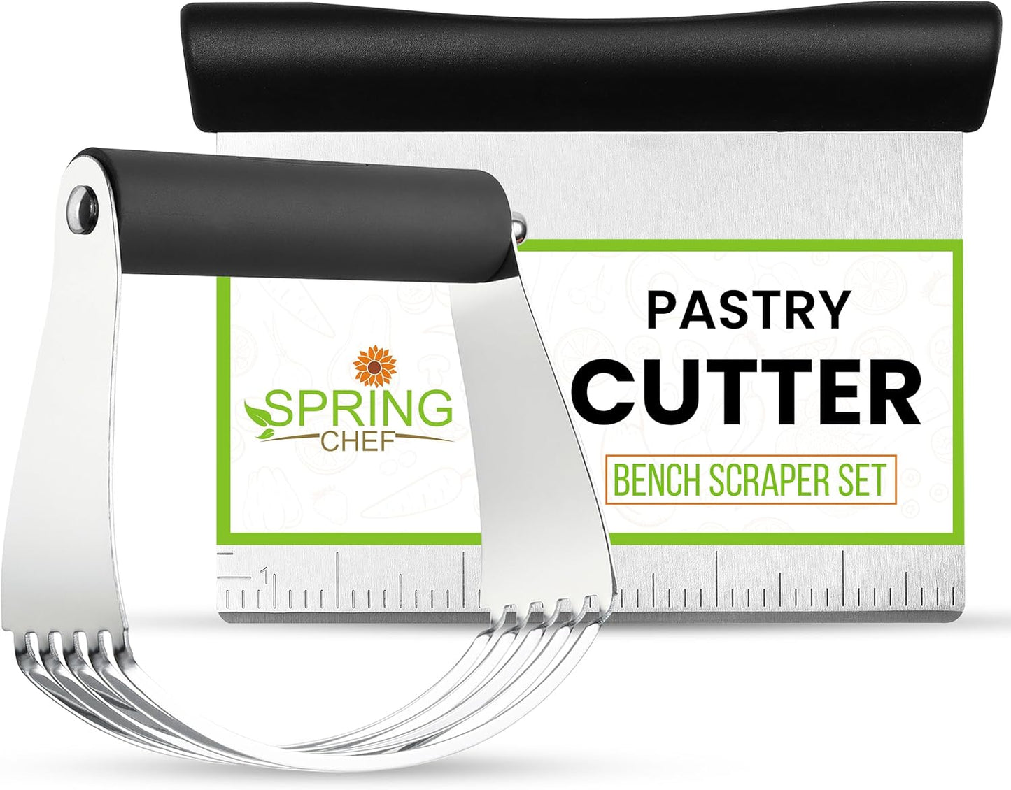 Spring Chef Large Dough Blender & Biscuit Cutter Set, Heavy Duty Stainless Steel Professional Pastry Cutter, Soft Grip, Black