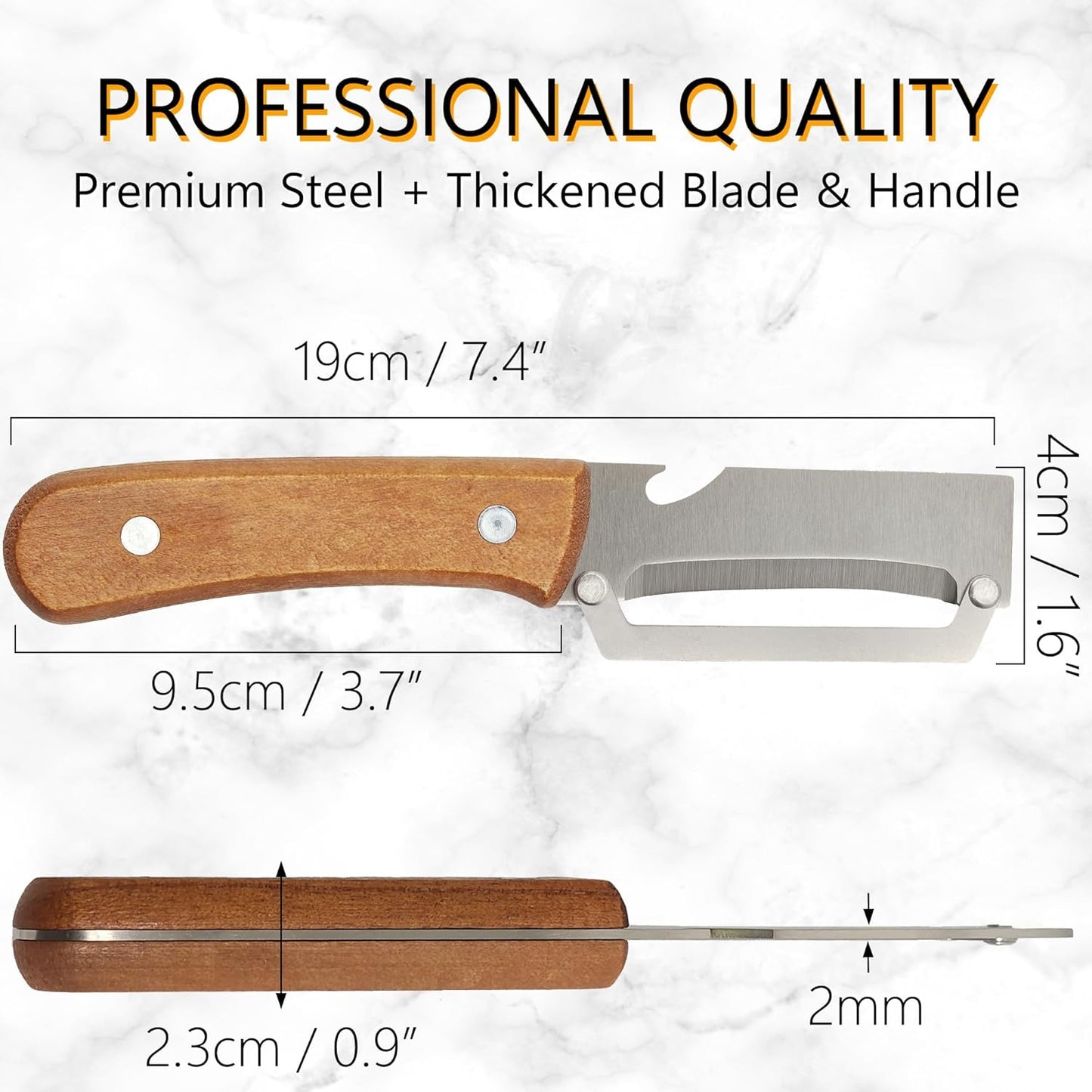 Upgrade Pro Multifunctional Vegetable Peeler - Premium Kitchen Peeler with Wooden Handle and Bottle Opener - Heavy Duty Stainless Steel Peeler Knife for Fruit Apple Potato Pumpkin Papaya Zucchini