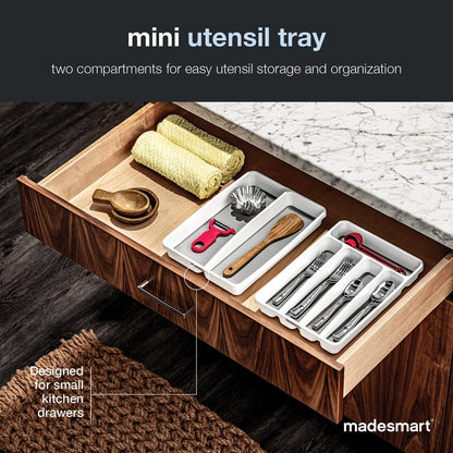 madesmart Premium Small Utensil Tray, Deep Storage for Ladles, Whisks & Serving Tools, Non Slip Lining, for Drawers & Home Organization, White