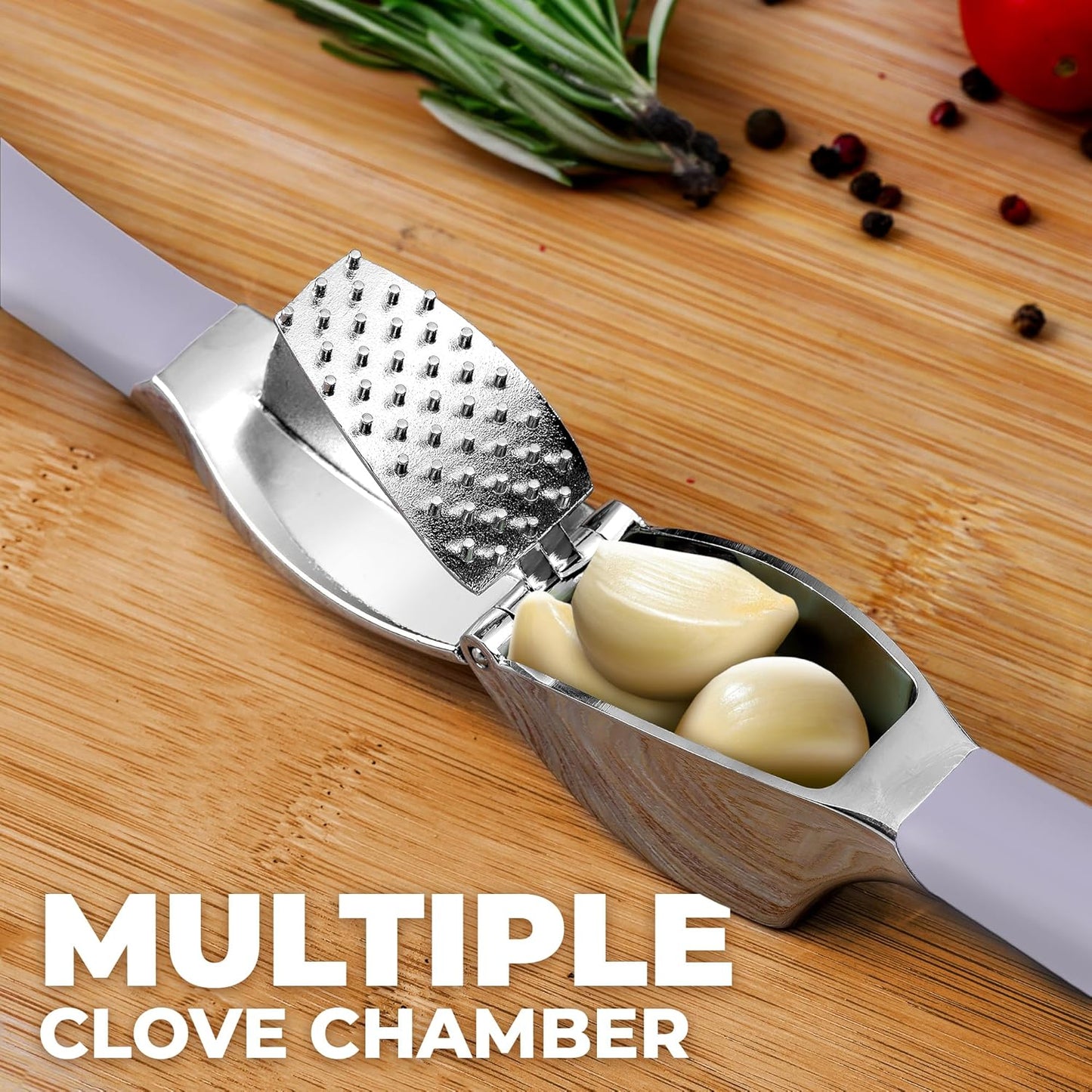 Zulay Kitchen Comfort Grip Garlic Press - Garlic Mincer Tool - Garlic Crusher - Garlic Press Mincer Rust Proof, with Soft Ergonomic Handle, Easy Clean Set with Peeler and Brush - Red