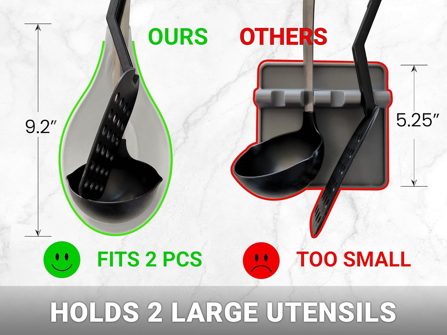 Silicone Spoon Rest for Stove Top Set of 2 – HEAT RESISTANT DISHWASHER SAFE Kitchen Utensil Holder for LARGE Utensils - Won’t Break - Non-Slip - Ideal for Glass & Induction Cooktops - for Home Cooks
