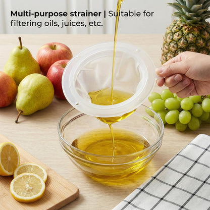 2 Pcs 200 Plastic Cooking Oil Filter, 5 Inch Nylon Fine Mesh Sieve Fine Strainer for Liquids Colander Kitchen Funnel for Yogurt Honey Milk Juice Wine Coffee Cheese Grease Filtering