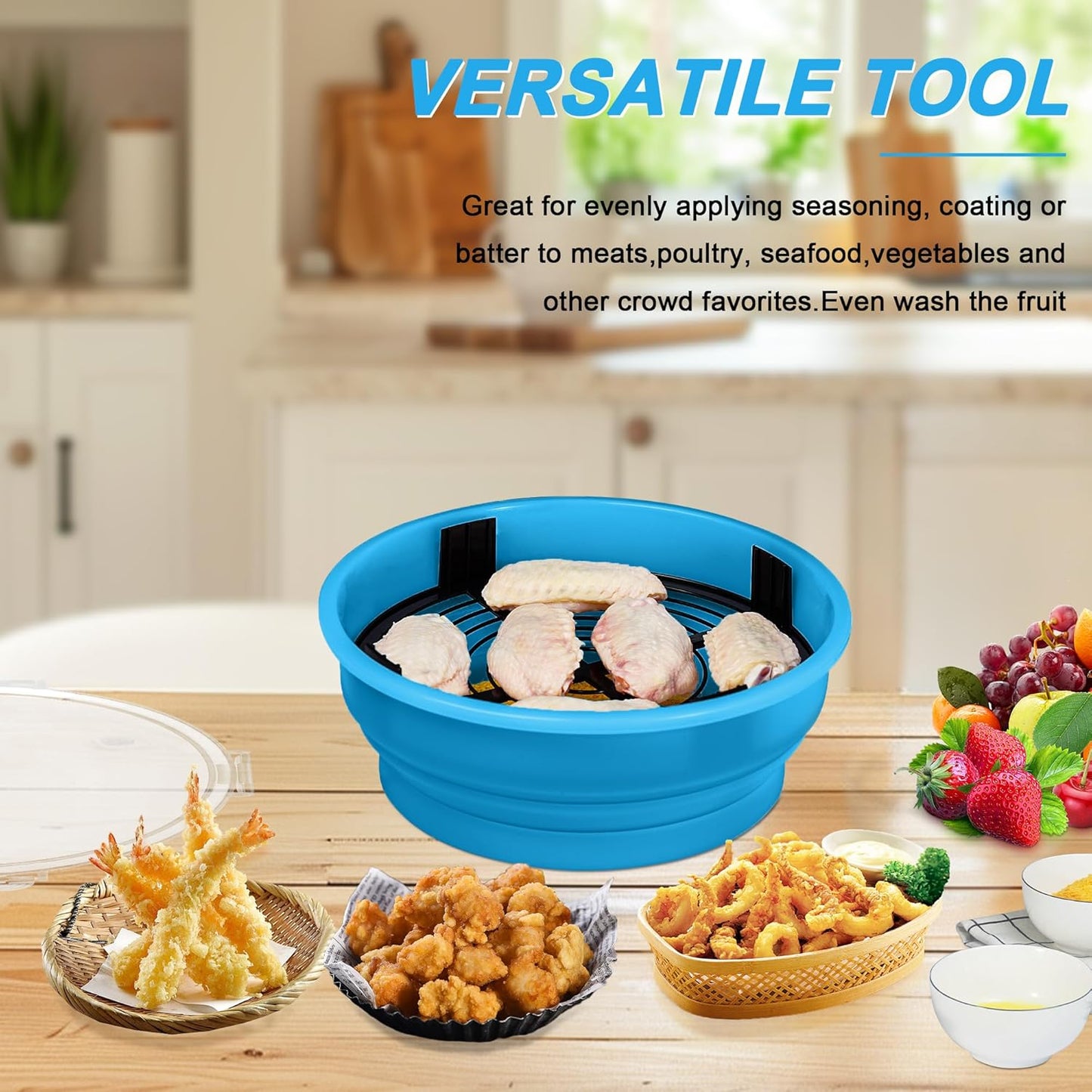 FJNATINH Collapsible Batter Bowl - Mess Free Better Breader Shaker Bowl with Lid Breading Shaker Container - Great for Fried Fish, Fried Chicken, Onion Rings, Wings & More,No Leak,Easy to Store